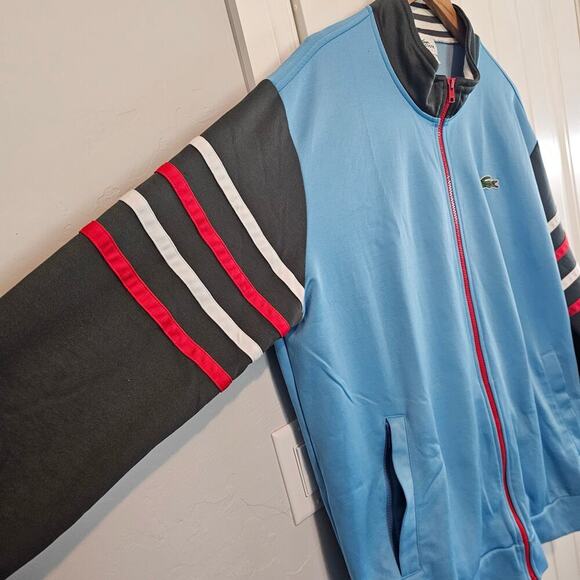 Vintage Lacoste Y2K Jacket Mens 3X Blue Striped Full Zip Retro Streetwear Skater - Picture 4 of 9